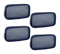 Sinzip 4 bolsas de malla de nailon con cremallera, bolsas de cosméticos de malla, bolsas de maquillaje, bolsas de aseo de viaje multiusos para suministros de oficina y accesorios de viaje, Azul marino