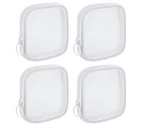 Sinzip 4 bolsas de malla de nailon con cremallera, bolsas de cosméticos de malla, bolsas de maquillaje, bolsas de aseo de viaje multiusos para suministros de oficina y accesorios de viaje, Blanco, S,