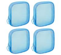 Sinzip 4 bolsas de malla de nailon con cremallera, bolsas de cosméticos de malla, bolsas de maquillaje, bolsas de aseo de viaje multiusos para suministros de oficina y accesorios de viaje, Azul, S,