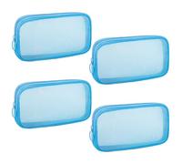 Sinzip 4 bolsas de malla de nailon con cremallera, bolsas de cosméticos de malla, bolsas de maquillaje, bolsas de aseo de viaje multiusos para suministros de oficina y accesorios de viaje, Azul, M