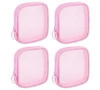 Sinzip 4 bolsas de malla de nailon con cremallera, bolsas de cosméticos de malla, bolsas de maquillaje, bolsas de aseo de viaje multiusos para suministros de oficina y accesorios de viaje, Rosado, S,