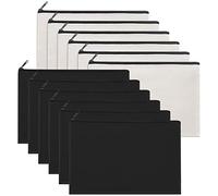 Sinzip Bolsa de maquillaje de lona de algodón de 12 piezas, bolsa de cosméticos multiusos con cremallera, bolsa de aseo de viaje en blanco y negro, M