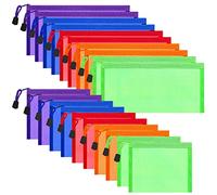 Sinzip Paquete de 20 bolsas de malla multicolor con cremallera, bolsas de lápiz con cremallera, bolsas de viaje multiusos para cosméticos, suministros de oficina y accesorios de viaje, 5 colores (surtidos G)