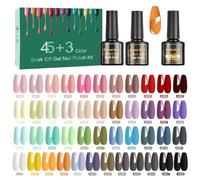 SINZONeu® Kit 48 Piezas Esmalte Semipermanente - 45 Colores Vibrantes + Base Coat + Top Coat Brillo/Mate 8ml - ¡Hasta 21 Días de Duración! Ideal Profesional y Regalo