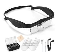 SINZONEU® Lupa Frontal con Luz & Gafas Lupa - Lupa LED Recargable 5X con 4 Lentes para Joyería, Reparación, Lectura, Trabajos de Precisión