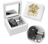 Sinzyo Caja de Música de Madera con Espejo Navidad San Valentín Cumpleaños Regalo(Caja de Madera Blanca,Melodía: Queen-We Are The Champions)