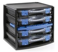 SIO Armario Organizador con 4 Estuches Portátiles - Caja de Herramientas con Compartimentos y Asa - Maletín Modular de Plástico para Tornillos, Piezas y Bricolaje Taller - Armario Clasificador Estuche