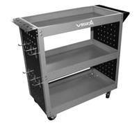 SIO Carro de Herramientas Móvil 3 Estantes con Panel Perforado y Ganchos - Carrito Taller con Ruedas para Mecánica, Garaje e Industria - Organizador Metálico Resistente Multiuso - Carro Taller
