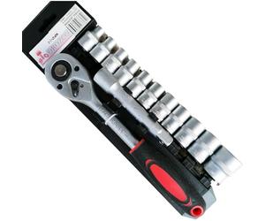 SIO Juego Llaves de Vaso 1/2" con Carraca y Extensión - Set 13 Piezas Cr-V Profesional - Vasos 8-20 mm para Mecánica y Taller - Carraca Reversible Alta Resistencia con Organizador