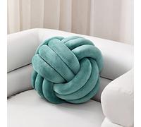 Sioloc Almohadas de bola de nudo suave, cojín redondo para decoración del hogar, almohada de felpa, almohada anudada hecha a mano redonda de felpa (7.8 pulgadas, verde azulado)