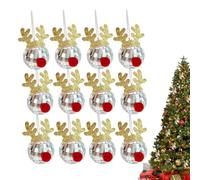 Sionhiuo Bola de espejos de discoteca, adorno de espejos de coche de bola de discoteca - Decoración de fiesta de bola de discoteca con asta de ciervo,12X accesorios de dijes de bola de discoteca