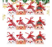Sionhiuo Cajas De Golosinas Navideñas | Contenedor De 16 Piezas Con Cintas Rojas - Bolsas De Golosinas Navideñas,Para Piruletas Galletas Cupcakes Brownies Dónut Aperitivos Pasteles Familia Amigos