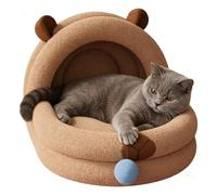 Sionhiuo Cama para gatos, diseño de capibara semicerrada, con bola de peluche extraíble, almohada para dormir para bebé gato | para el hogar, salón, dormitorio, suelo, primavera, verano, otoño