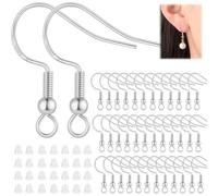 SIOPPKIK 100 Piezas Plateado Baño de Plata de Ley 925 Hipoalergénica Ganchos para Pendientes con 100 piezas de aretes transparentes Utilizan para Hacer Joyas Aretes Accesorios, B