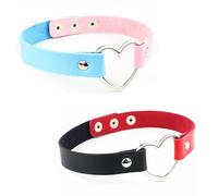 SIOPPKIK 2 Piezas Gargantilla Punk Rock Choker Collar de Piel Ajustable Gótico Forma de Corazón para Hombre Mujer