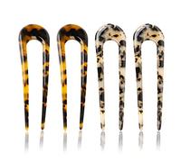 SIOPPKIK 4 Piezas Horquillas de Pelo en Forma U de Caparazón de Tortuga de Acetato de Celulosa Palillo de Cabello de Estilo Francés Pinzas de Moño Updo de 2 Puntas para Mujeres Niñas Accesorio peinar