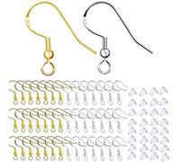 SIOPPKIK Enganches Pendientes - Tuercas Pendientes, 100 Piezas Plateado Baño de 925 Hipoalergénica Ganchos para Pendientes con 100 piezas de aretes transparentes Utilizan para Hacer Joyas Aretes