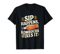 Sip Happens, Kombucha lo arregla Camiseta gráfica económica, Hombre, Negro, S