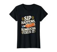 Sip Happens, Kombucha lo arregla Camiseta gráfica económica, Mujer, Negro, XL