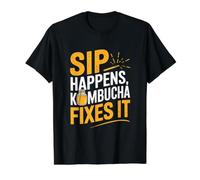 Sip Happens, Kombucha lo arregla Divertido Kombucha Camiseta gráfica económica, Hombre, Negro, S