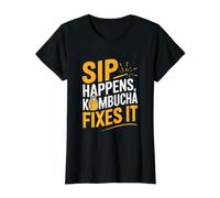 Sip Happens, Kombucha lo arregla Divertido Kombucha Camiseta gráfica económica, Mujer, Negro, XS