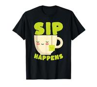 Sip Happens Lindo Juego de Palabras para Amantes del té Kawaii Camiseta