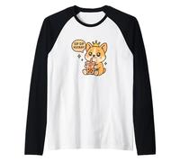 Sip Sip: ¡Viva el Perro Corgi Boba Kawaii! Camiseta Manga Raglan