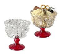 SIPEIEN Juego de 2 cuencos de cristal vintage para postre, vasos en relieve, vasos de postre de helado de cristal de 250 ml, 12 x 10 cm para fiesta de café en casa (rojo, juego de 2)