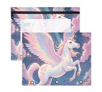 siphylline Adorable estuche de 3 anillos con bolsillo para carpeta de 3 anillas, paquete de 2 unidades, para estudiantes, oficina, dibujos animados, lindos unicornios arcoíris blancos