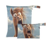 siphylline Bolsa a prueba de desorden para traje de baño, paquete de 2 bolsas de pañales esenciales con asas para piscina, playa, dibujos animados divertidos miedo a caballo