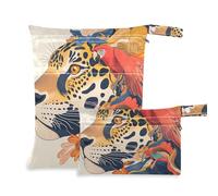 siphylline Bolsa con cremallera para gimnasio, paquete de 2 artículos esenciales de viaje para volar con asas para piscina, playa, tropical, colorido, leopardo, rojo, guacamayo, estilo pop art