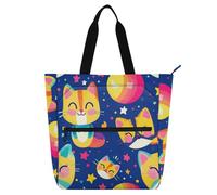 siphylline Bolsa de libros para niños, mujeres y hombres, diseño infantil de dibujos animados, gatos amarillos, cielo marino, resistente al agua, bolsa de playa con bolsillos con cremallera para ir de