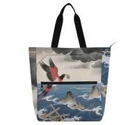 siphylline Bolsa de mano para niños y adultos, diseño de cuento chino Jingwei, resistente al agua, bolsa de comestibles reutilizable para escuela, trabajo, viajes