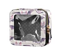 siphylline Bolsa de maquillaje pequeña y transparente con diseño de murciélago vampiro de dibujos animados, color gris claro, organizador de maquillaje portátil para mujer, Murciélago vampiro de