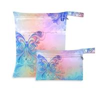 siphylline Bolsa de traje lavable impermeable, paquete de 2 bolsas de pañales esenciales con asas para piscina, baño, diseño de mariposas vívidas y coloridas de ensueño