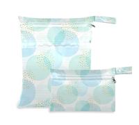 siphylline Bolsa lavable para ropa húmeda, paquete de 2 artículos esenciales de viaje para volar con asas para playa, piscina, círculos azul pastel con lunares