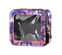 siphylline Bolsa organizadora de maquillaje transparente con diseño de palmeras de playa, color morado, con cremallera, para viajes, Doodle Purple Sunset Beach Palms, 1 size