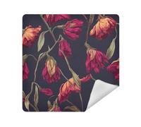 siphylline Bolsas de viaje de tela autoadhesivas, organizadores de maquillaje para mujer, 13.8 x 13.8 pulgadas, Flores marchitas retro rojo, 13.8x13.8in