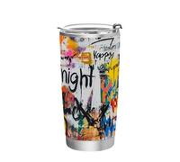 siphylline Botella de agua aislada al vacío de acero inoxidable con diseño de letras graffiti, resistente a fugas, taza de café con tapa para el hogar, la oficina o el coche, lindo vaso de 20 onzas