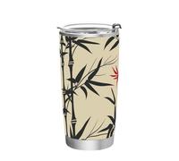 siphylline Botella de agua de acero inoxidable con aislamiento al vacío de estilo chino, color negro, beige, tapa a prueba de fugas, taza de café de viaje para camping, vaso portátil con tapa, 20