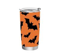 siphylline Botella de agua de acero inoxidable con diseño de murciélago de Halloween, negro y naranja, tapa a prueba de fugas, taza de viaje de café de 20 onzas para gimnasio, vaso estético de 20