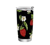 siphylline Botella de agua de acero inoxidable con tapa de fresas negras, taza de café de 20 onzas para el hogar, la oficina o el coche, vaso portátil de 20 onzas