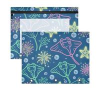 siphylline Caja de lápices de plástico transparente para carpetas de 3 anillas, paquete de 2 estudiantes de regreso a clases, animales del océano, mantarraya, estrella de mar, colorido