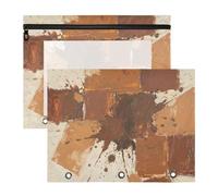 siphylline Caja de lápices multiusos con bolsillo para cartas de papel A4, paquete de 2 unidades, suministros para estudiantes, suministros de aula, arte abstracto, cuadrado, tinta, color marrón