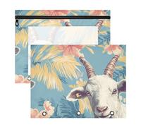 siphylline Caja de lápices resistente con 3 agujeros para cartas de papel A4, paquete de 2 unidades, para estudiantes, estudiantes, profesores, suministros de verano, cabra tropical