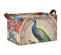 siphylline Canastas plegables de estilo victoriano vintage con diseño de pavo real grande y plegable de tela con asas, cubos de almacenamiento, organizador para estantes, armario, juguetes, libros