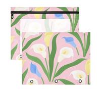 siphylline Carpeta con 3 ojales reforzados, bolsa de almacenamiento para cartas de papel A4, paquete de 2 unidades, hermosos lirios de cala blancos rosados