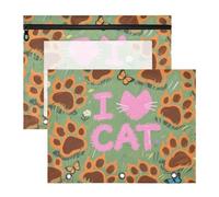 siphylline Carpeta para lápices, adorable bolsa de almacenamiento para papel A4, cartas, paquete de 2 unidades, para profesores, vuelta a clases, con texto en inglés "I Love Cats Claw Green)