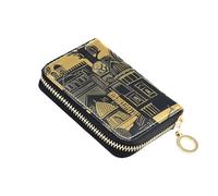siphylline Cartera retro de cuero para tarjetas de crédito de arquitectura de Asia Central para mujer, con 9 ranuras para tarjetas, bloqueo RFID, tarjetero para hombre con cremallera