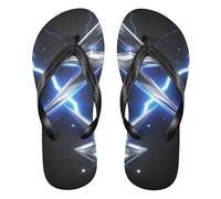 siphylline Chanclas de goma abstractas con signo de rayo negro y azul para hombre, cómodas chanclas para yoga, Letrero abstracto de rayo negro y azul, XX-Large